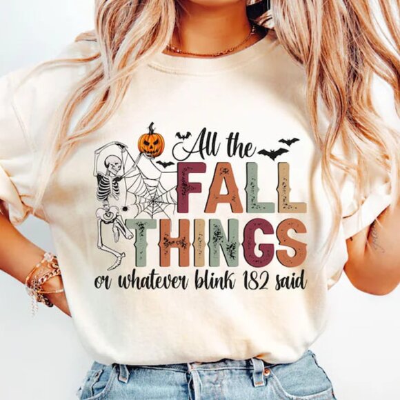 Tops - All the Fall Things Shirt, Funny Fall Tee, Halloween Skeleton Shirt